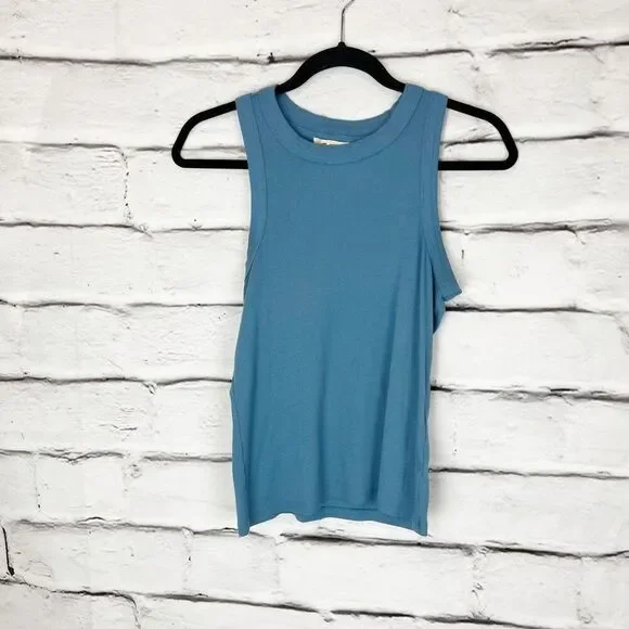 Madewell Women's Sleeveless Ribbed Tank Top Blue Size M - Picture 2 of 8